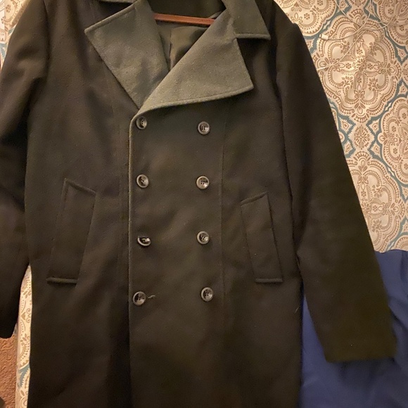 Double Breasted Black Trench Coat For Men - Picture 5 of 5